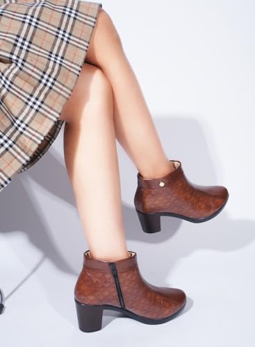 Image of The White Pole and Stylish Block Heel Trendy Casual Boot High Ankle Heel Boots with Zip Look for Womens and Girls