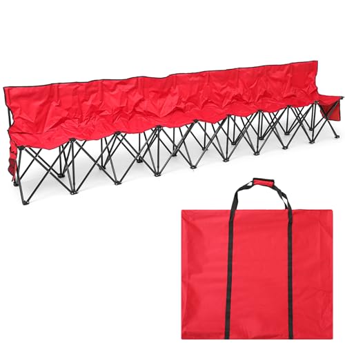 Kigley 9 Seater Folding Soccer Bench Chair Portable Team Sports Sideline Bench for Football Camp Travel Events Outdoor Seating with Storage Bag (Red)