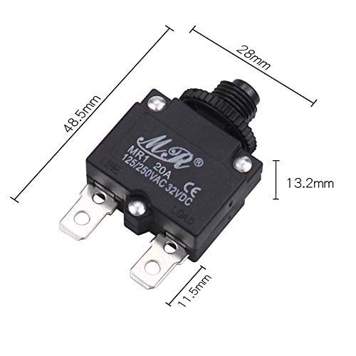 Rkurck 125/250V Ac 32V Dc Push Button Circuit Breaker 20 Amps, Thermal Overload Protector Switch, Manual Reset Thermal Circuit Breaker 20A #TOP3