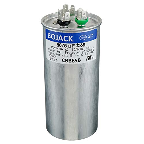 BOJACK 80+5 uF 80 5 MFD ±6% 370 450 V AC CBB65 Dual Run Circular Start Capacitor for AC Motor Run or Fan Start or Condenser Straight Cool or Heat Pump Air Conditioner