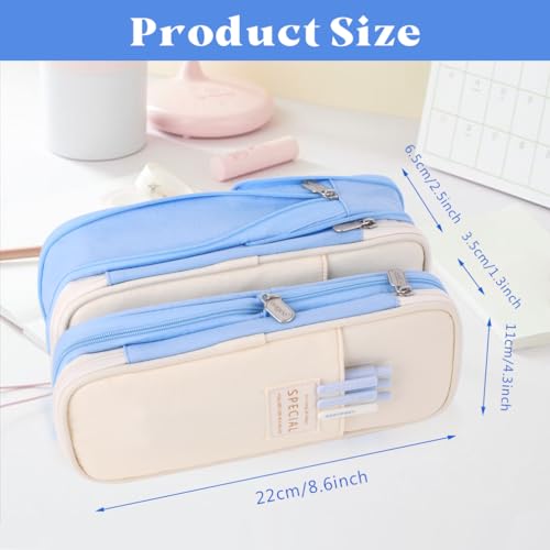 iSuperb Foldable Pencil Case Zipper Big Capacity Aesthetic Canvas Pencil Pouch Compartments Stationery Organizers Pen Bag for Kids Girls Boys Teen Child Student School Supplies Makeup Bags - Thumbnail 5