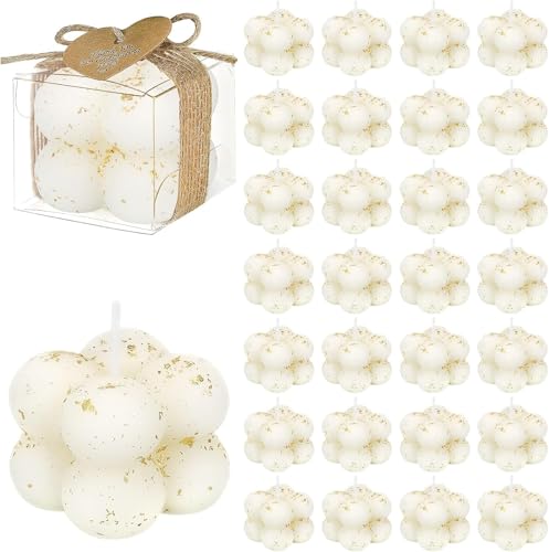 30 Ensembles de Bougies Bulles Miniatures 4 cm avec Cartes et Ficelle de Chanvre, Cadeaux d’Invités pour Mariage, Baptême, Fête Prénatale, Remerciements (Feuille d’or)