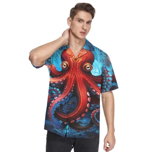 Chemise hawaïenne poulpe rouge pour homme le style funky idéal sur la plage