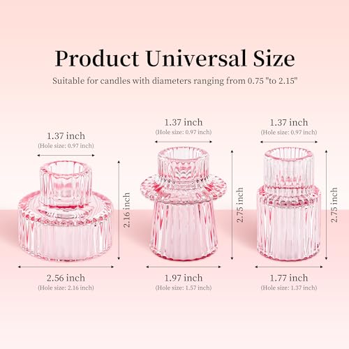 NEOEGOR Taper Votive Candle Holder for Pillar Candles Tealight, Candlestick Holder for Wedding Christmas Tea Party, Boho Ribbed Vintage Crystal Glass Table Centerpiece Decor, Bulk Set of 6 (Pink) by NEOEGOR - Image 6
