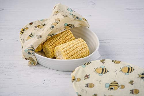 EcoBees Beeswax Food Wrap | Pack of 3 Sizes | Reusable | No Smell | Airtight | Easy to Clean | Sticky Beeswax Wraps | Eco Friendly | Reusable Food Cling Wraps | Plastic Free Wax Wrap