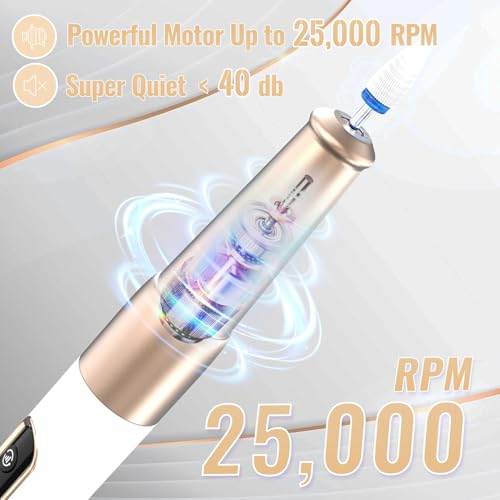 Nagelfräser, Denabuty Elektrische Nagelfeile Kabellos 12 in 1 Fräser für Gelnägel 25000 u/Min, USB Wiederaufladbare, 5 Verstellbare Geschwindigkei, Maniküre Pediküre Set DN-2502Y