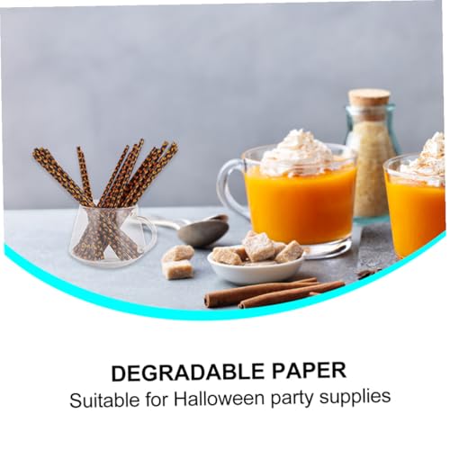 Pajillas de papel degradables negras con calabaza, 125 pcs miniatura 6
