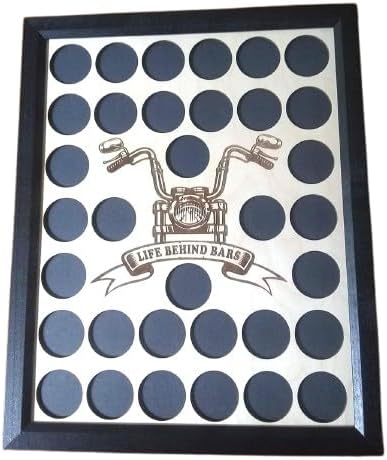 Custom Poker Chip Frame Display with Life Behind Bars Insert (34 Harley-Davidson or Casino chips)