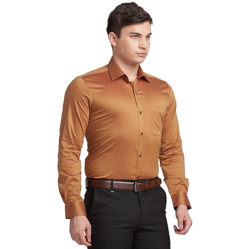 Image of Raymond Men's Solid Pattern Contemporary Fit Pure Cotton Full Sleeve Semi Cut Away Collar Formal Shirt