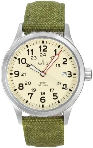 RATIO Field Watch Sapphire Crystal Nylon Canvas Strap Easy Reader 40mm Watch Japanese Quartz Military 100m Water Resistant Watch