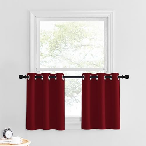 NICETOWN Kitchen Tiers Blackout, Short Cafe Curtains for Christmas, Small Bathroom Window Curtain Tiers Grommet Top Half Window Treatment Set (2 Panel