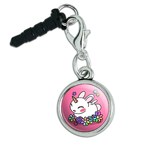Cute Unicorn Bunny Rabbit With Rainbow Flowers Mobile Cell Phone Headphone Jack Charm Fits Iphone Ipod Galaxy #TOP12