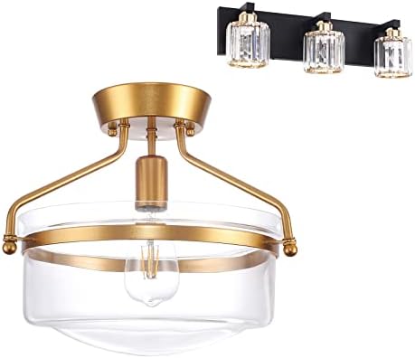 Heircido Flush Mount Ceiling Light Fixtures with Crystal Bathroom Vanity Lighting Fixture