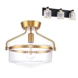 Heircido Flush Mount Ceiling Light Fixtures with Crystal Bathroom Vanity Lighting Fixture
