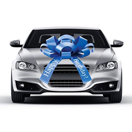 Carbowz Big Happy Birthday Car Bow, Giant 30" Bow, Non Scratch Magnet, Weather Resistant Vinyl (Blue) #TOP7