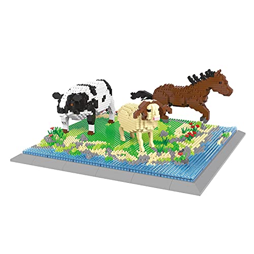 Larcele 2018 Stücke Mikro Bausteine Spielzeug Kit, Mini Tier Bricks Bauen Bauklötze Satz KLJM-04(Kuh, Pferd, Schaf…