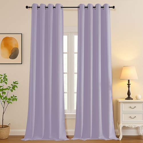 Image of Simplebrand Lilac Extra Long 10ft Curtains for Patio 120 Inches Long 2 Panels Set, Room Darkening Light Blocking Solid Thermal Insulated Energy Saving Grommet Noise Reducing Curtains, 50 Wx120 L