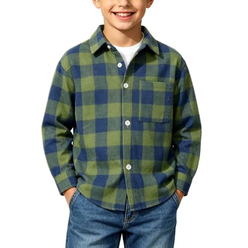 Boys Long Sleeve Plaid Flannel Shirts with Chest Pocket Green - image 1