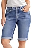 NOROZE Womens Denim Shorts – Ladies Knee Length Stretch Jean Shorts with Pockets – Rolled Hem Summer Bermuda Shorts for Women UK – Lightweight Casual Fit – Sizes 8 to 20