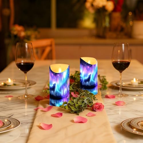 Velas sin llama Aurora Borealis Wolf de diseño nórdico con luces LED parpadeantes 5