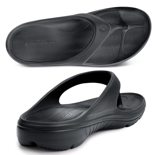 Mens Arch Support Flip Flops with Cushion & Non-Slip Sole, Beach Sandals Slip On Indoor Outdoor (Grey,10) by WALK·HERO COMFORT AND SUPPORT - Used condition - Image 8