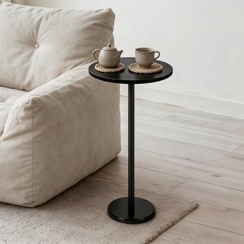 smusei Drink Tables for Small Spaces Pedestal Side Table with Marble Base Small Round Side Table Black Coffee Table for Sofa Couch Chair Patio, Black by smusei - Used condition - Image 6