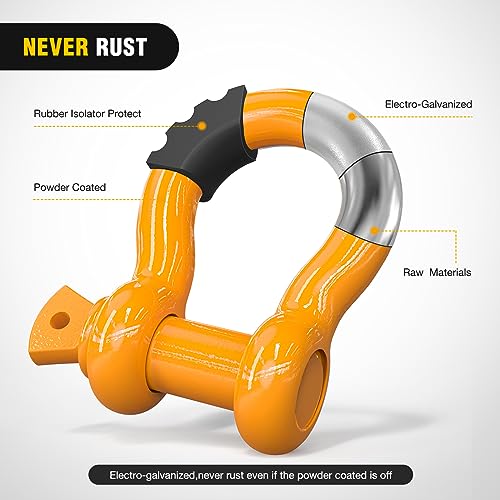 Image of Nilight 2 Pack 3 /4 inch D-Ring Shackle with 7 /8 inch Screw Pin 41,887lbs Break Strength, Heavy Duty Off Road Recovery Shackle with Isolators Washers for Use with Tow Strap, Winch, Off-Road Truck Vehicle