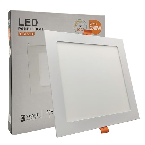 FactorLED Downlight LED 24W Slim, Ø225x45mm, Placa Cuadrada Empotrable, Panel Cuadrado Extraplano 2640 lúmenes, Corte techo Ø205x205mm, Luz Seleccionable 2700K-4000K-5700K (CCT)