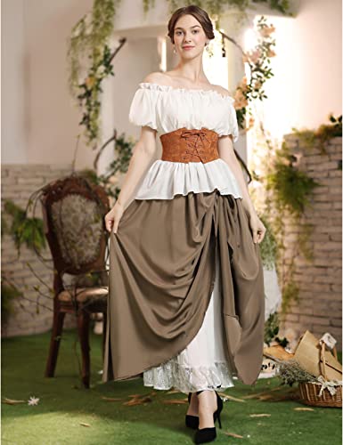 Scarlet Darkness Womens Peasant Shirt Medieval Off Shoulder Goth Smocked Waist Blouse White S #TOP4