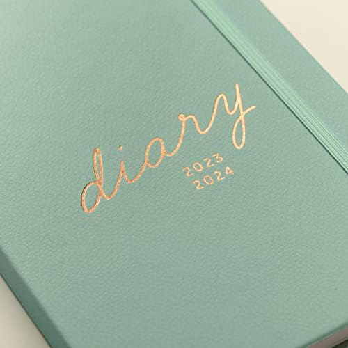 Busy B Mid Year 17 Month Diary August 2023 - December 2024 - Sage - Faux Leather Academic Diary with Week to View Planner with Pen Holder, Elastic Closure and Storage Pockets