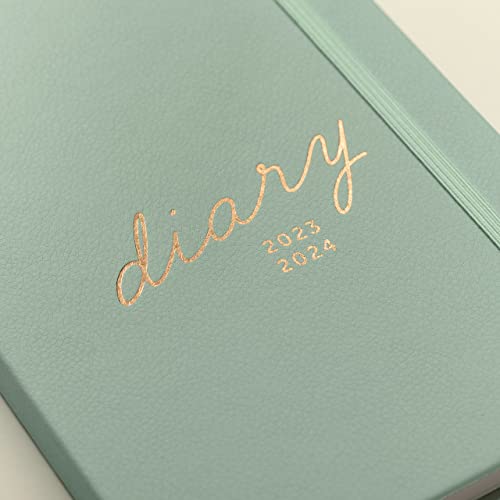 Busy B Mid Year 17 Month Diary August 2023 - December 2024 - Sage - Faux Leather Academic Diary With Week To View Planner With Pen Holder, Elastic Closure And Storage Pockets #TOP1