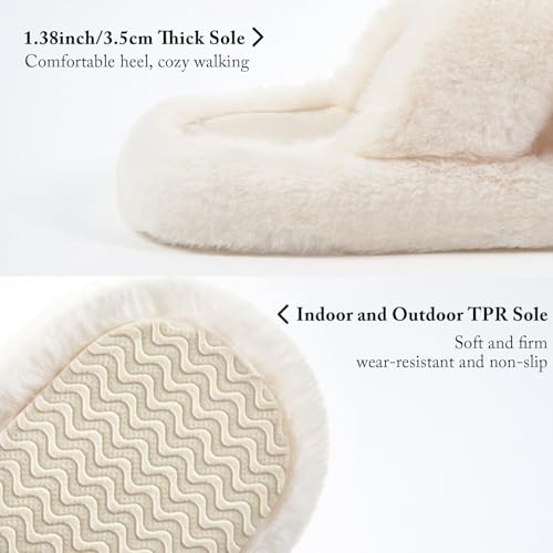 Image of SOULROSE Womens Slipper Open Toe Fuzzy House Slippers for Woman Platform Indoor Outdoor Cross Band Slippers with Anti-Slip Sole Furry Bedroom Memory Foam Gift Shoes