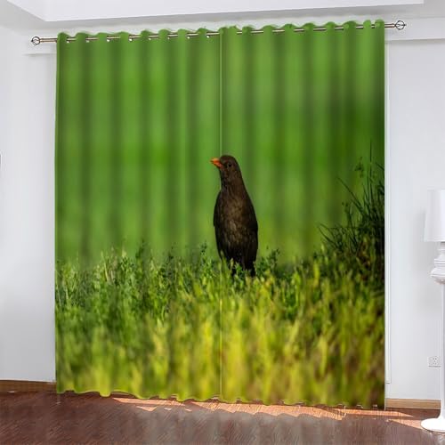 Cortinas Opacas Verde, Cortinas Salon Modernas 2 Piezas 200x245 CM PáJaro Cortinas Termicas Aislantes Frio y Calor Blackout Curtains con Ojales Cortinas para Dormitorio/Comedor