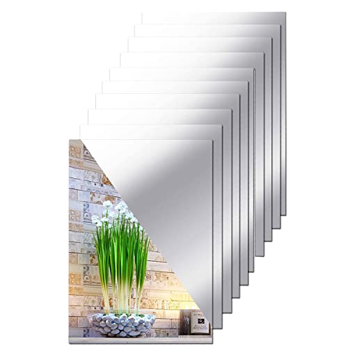 DRERIO Espejo autoadhesivo, 10 unidades, azulejos de espejo autoadhesivos, láminas de espejo flexibles, autoadhesivas, acrílicas, decoración de pared, espejo decorativo sin marco, espejo de pared