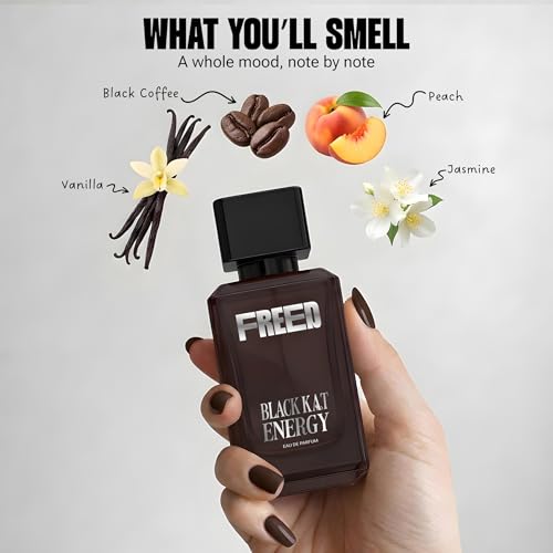 Image of FREED Black Kat Energy Eau De Parfum for Women | Warm Gourmand Perfume with Vanilla, Jasmine & Coffee | Long Lasting Smell | Luxury Gifts for Woman | 80 ml