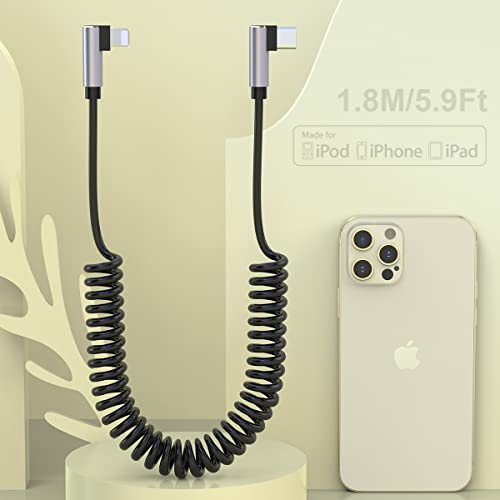 Cable en espiral USB C a Lightning de 90 grados [certificado MFi], cable Lightning en ángulo recto, cable de carga Apple iPhone para iPhone 13 Pro Max/12Pro/12/11/XS/XS Max/XR/X/8/8 Plus/pad/iPod
