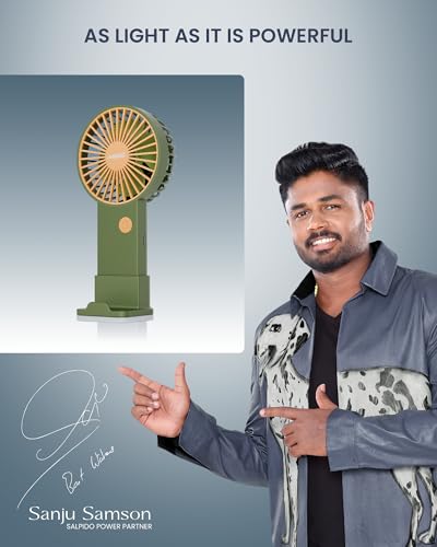 Image of Mini Portable Handheld & Desktop Fan with Phone Holder, 3-Speed Adjustment, Type-C Charging (Cable Included), Silent Compact Travel Fan for Office, Desk, Home & Outdoor Use (SAL-TF01 -Green)