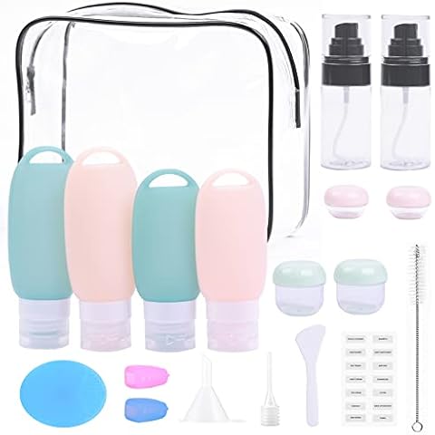 Quelotus 19 Pack Travel Bottles Set for Toiletries,TSA Approved Silicone Travel Containers and Clear Travel Toiletry Bag,BPA Free Leak Proof Refillable for Shampoo Conditioner Lotion Cover