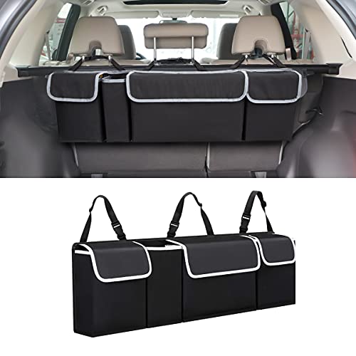 Car Trunk Organizer and Storage, Backseat Hanging Organizer for SUV, Truck, MPV, Waterproof, Collapsible Cargo Storage Bag with 4 Pockets, Car Interior Accessories (Black) by Hanemia - Image 8