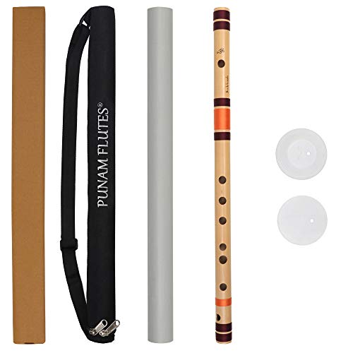 Punam Flutes C Sharp Medium Right Hand Bansuri 18.5 inches (Approx) natural