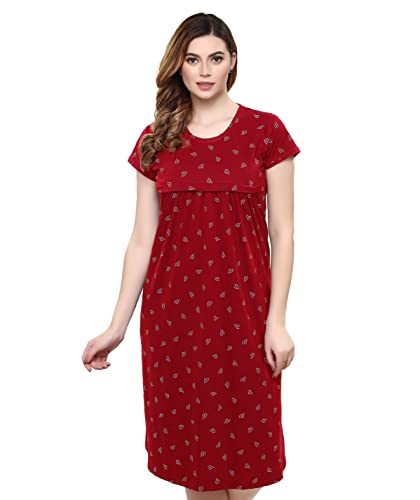 Image of TIGYWIGY Women's Cotton Printed Knee Length Maternity /Feeding /Nursing Nighty