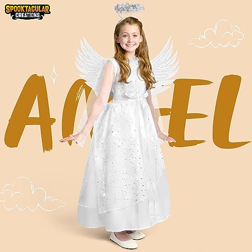 Spooktacular Creations Halloween Angel Costume Girls, Kids Princess Dress Toddlers Tulle Angel Set with Accessories for Halloween Role Play Parties, White, X-Large(12-14 yrs) by Spooktacular Creations - Image 2