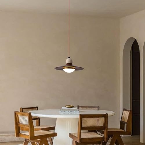 Lámpara colgante de nogal LED con cable ajustable para techo de comedor 5