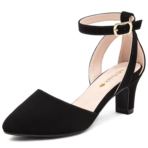 Motasha Girls Dress Shoes for Girls High Heels for Big Girl Flower Girl Shoes Size 3 Black Shoe Little Kids High Heels Closed Toe Pumps Dress Shoe Formal Wedding Party (M7506Nubuck Black 3)