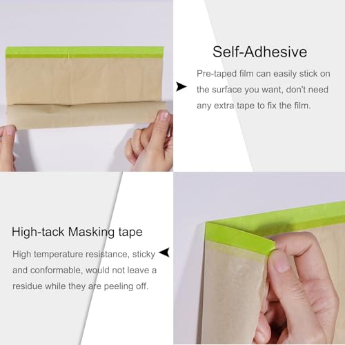 Image of uxcell Pre-Taped Masking Paper 18 Inch x 49 Feet Brown Paper High-Tack Tape Painters Masking Film for Painting Automotive Floor Protection and Covering, Green
