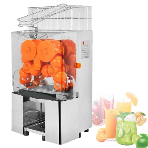 Máquina Exprimidora Comercial 220V 120W, Exprimidor Eléctrico Naranjas, Prensador Limón en Acero Inoxidable con Filtro Extraíble y 2 Cubetas de Recogida, Rendimiento Jugo 80%
