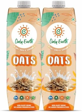 Only Earth Oats Beverage| Unsweetened Drink | Lactose Free | Preservatives Free | Plant Based | Dairy Alternative | Source of Calcium | Source of Vitamin B1, B2 & B12 1 Litre (Pack of 2)