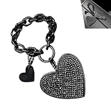 Yidcidu 1 PC Cute Heart Keychain Wristlet, Sparkling Rhinestone Microfiber Leather Horseshoe Buckle Key Decoration, for Women Car Keys Purse Charms Handbag Backpack Accessories (Black)