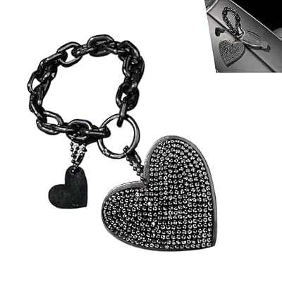 Yidcidu 1 PC Cute Heart Keychain Wristlet, Sparkling Rhinestone Microfiber Leather Horseshoe Buckle Key Decoration, for Women Car Keys Purse Charms Handbag Backpack Accessories (Black)