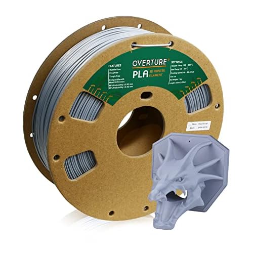 OVERTURE PLA Filament 1.75mm PLA 3D Printer Filament, 1kg Cardboard Spool (2.2lbs), Dimensional Accuracy +/- 0.02mm, Fit Most FDM Printer (Royal Silver)